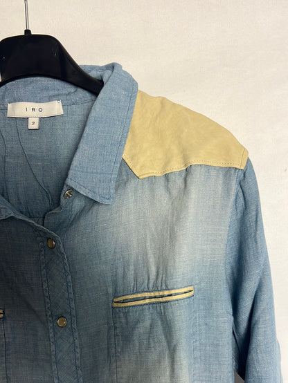 IRO. Camisa denim detalles en piel. T 2(M)