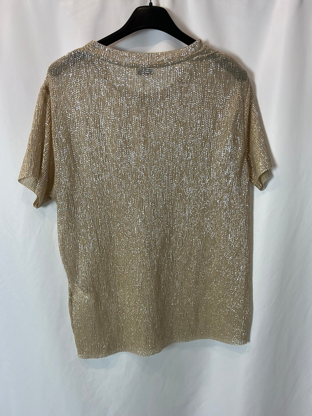 PIMKIE. Camiseta beige brillo canalé T.s