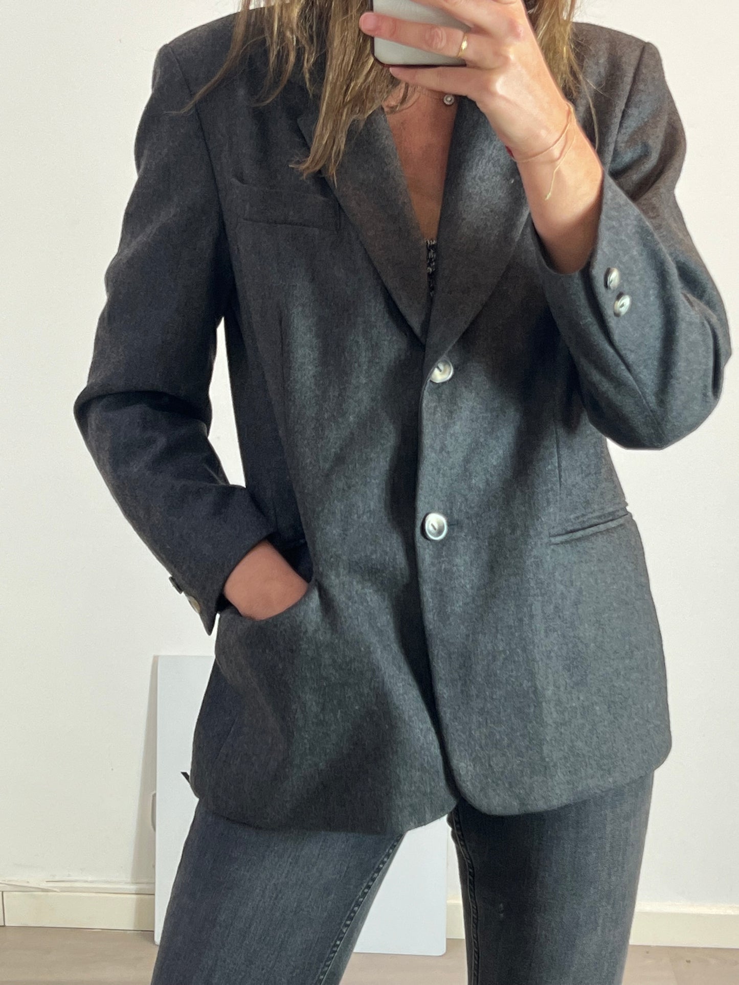 OTRAS. Blazer gris lana jaspeada T.42(m