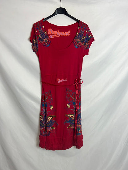 DESIGUAL. Vestido corto rojo estampado. T M