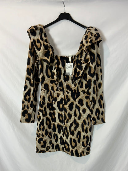 H&M. Vestido corto animal print textura. T S