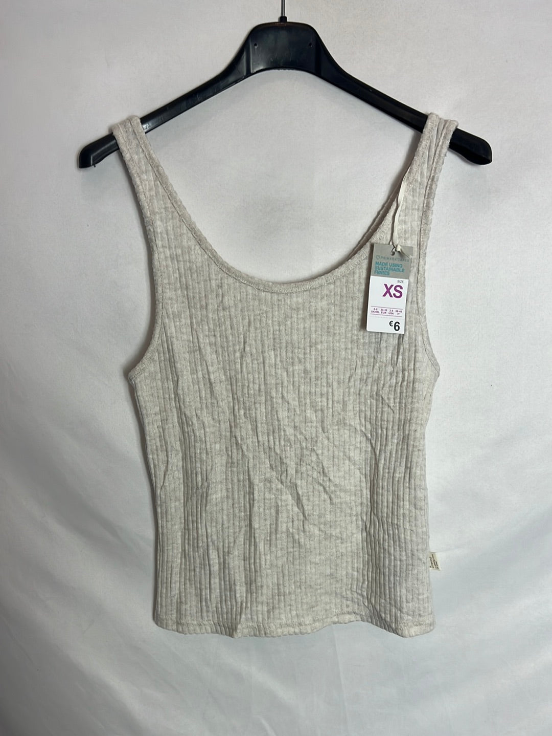 PRIMARK. Top beige canalé T.xs