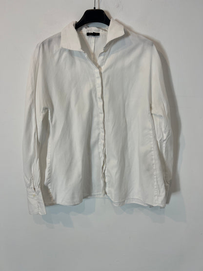 MASSIMO DUTTI. Blusa blanca doble textura. T 38