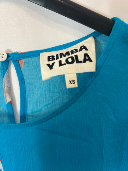 BIMBA Y LOLA. Vestido largo turquesa detalle fruncido. T XS