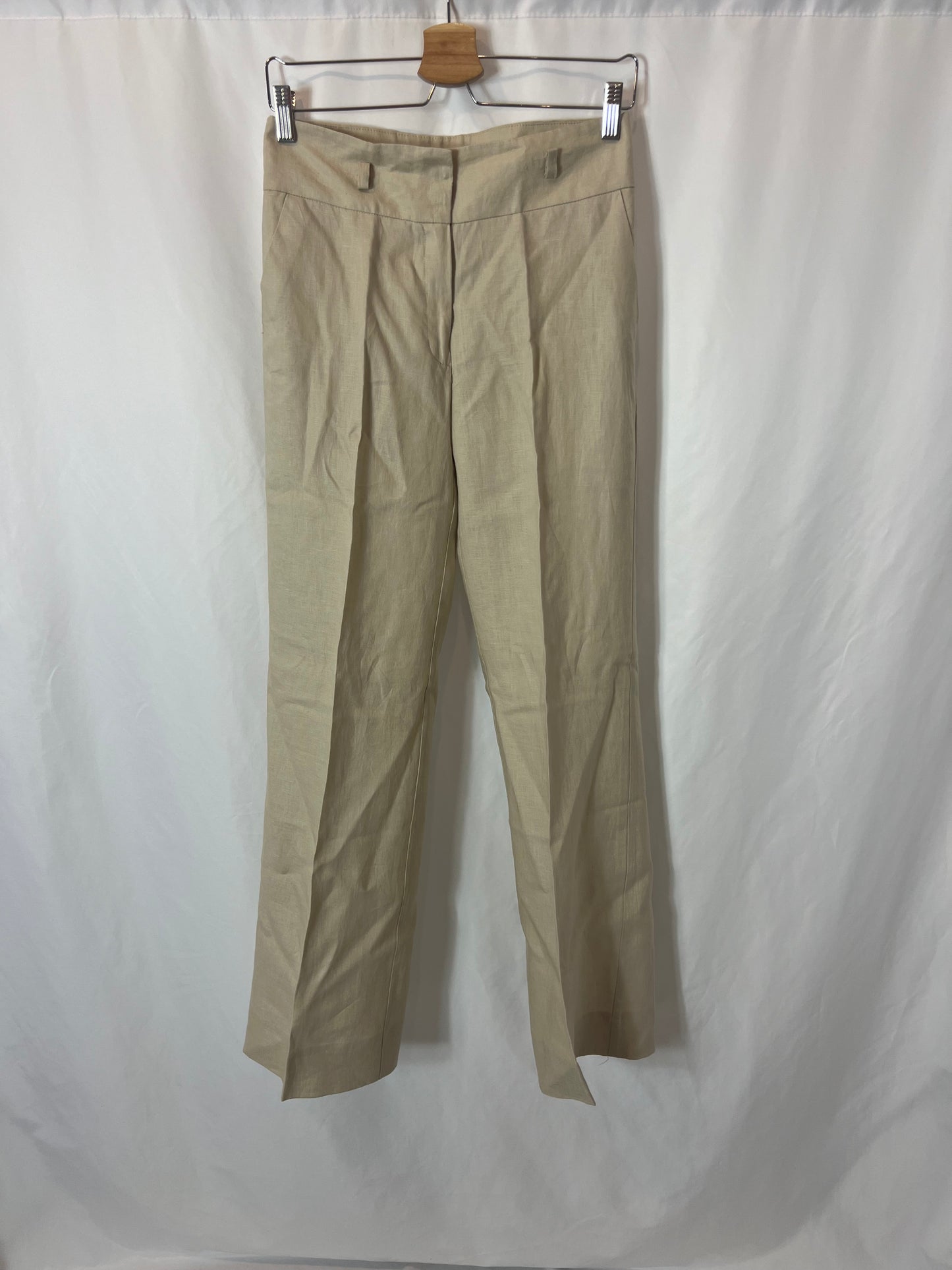 MANGO. Pantalón beige lino T.38