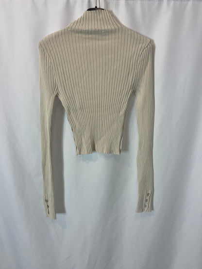 ZARA. Jersey beige canalé botones. T S