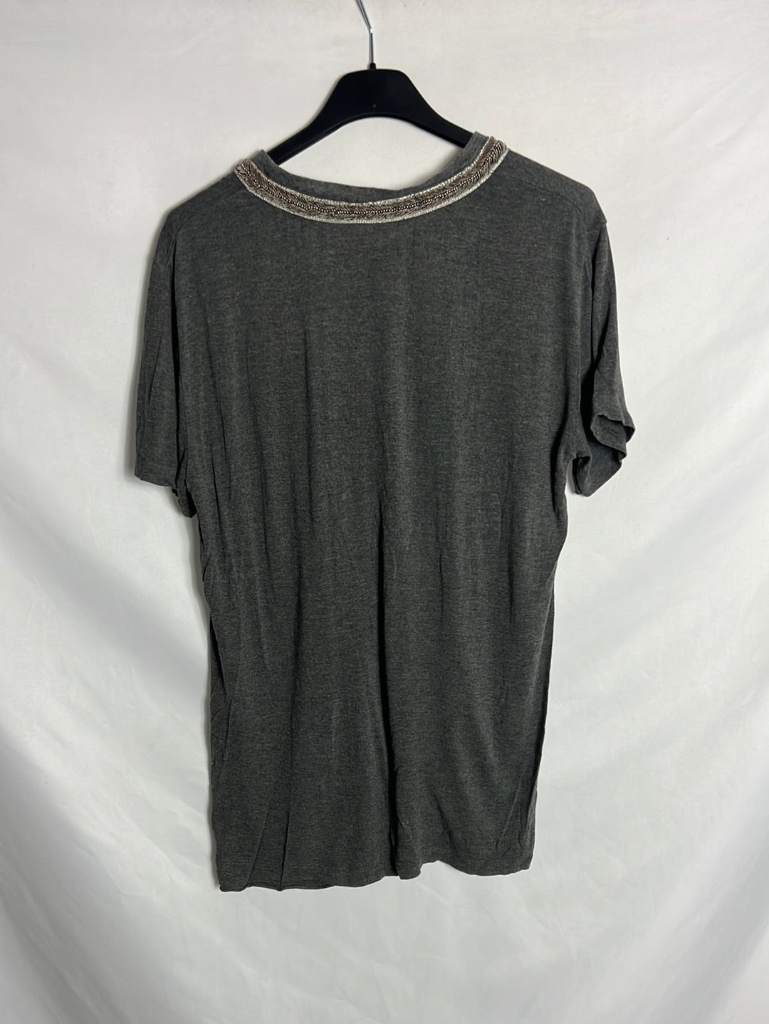 THE KOOPLES. Camiseta fluida gris detalle cuello. TS