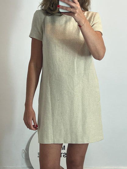 MASSIMO DUTTI. Vestido corto beige algodón. T 42