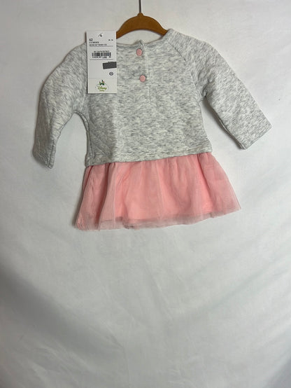 MDISNEY. Vestido doble textura dibujo. T 2-3 meses