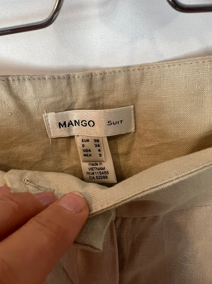 MANGO. Pantalón beige lino T.38