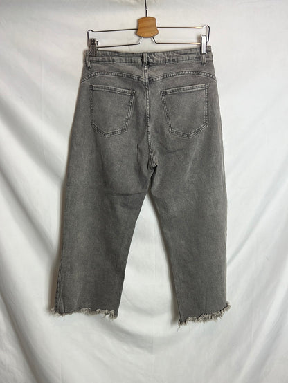 OTRAS. Denim cropped gris flexos. T XL