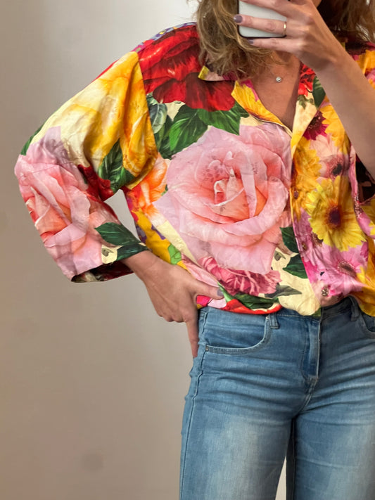 SUSANNA BLU. Blusa flores T.U(S/M)