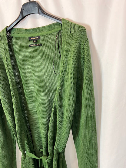 MASSIMO DUTTI. Cárdigan punto verde cinturón. T L