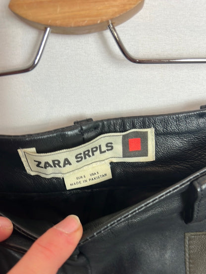 ZARA. Pantalón bicolor piel rectos. T S