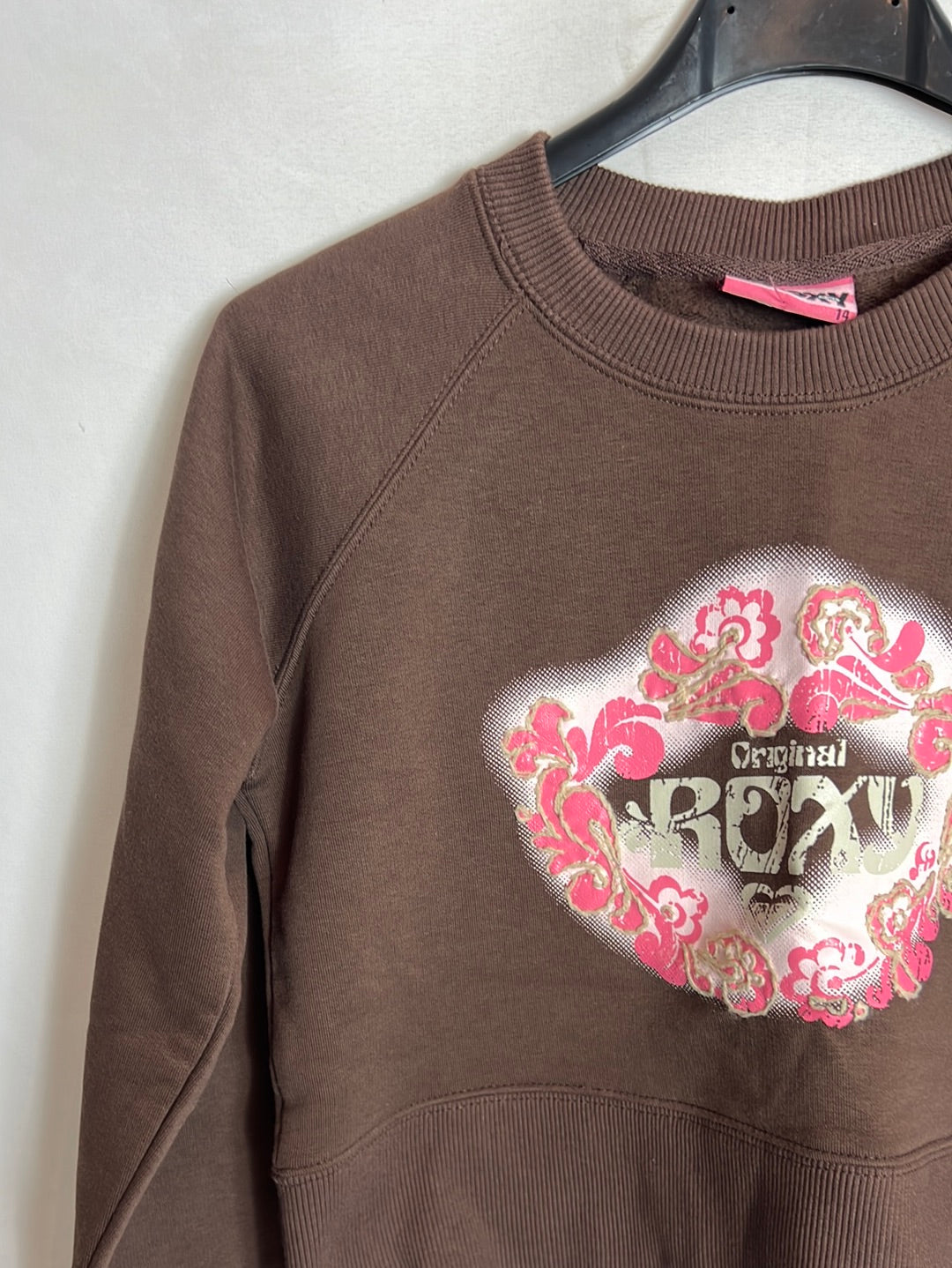 ROXY. Sudadera marrón cropped  logo.T 14años