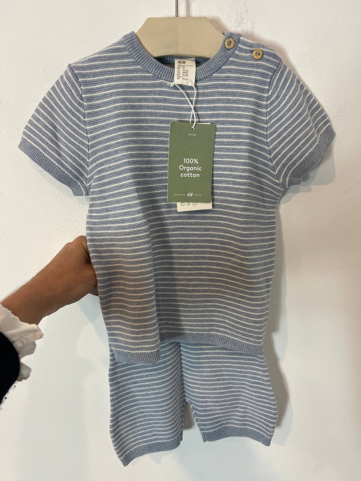 H&M. Conjunto algodón azul rayas. T 18-24 meses