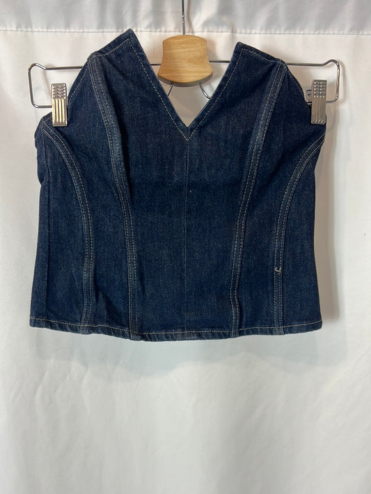 ZARA. Top palabra de honor denim ballenas. T M