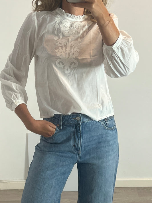 ESE OESE. Blusa blanca algodón bordados. T S