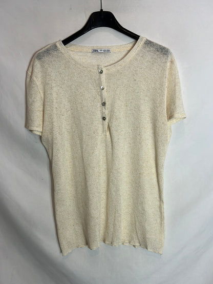 ZARA. Top beige textura jaspeada. T XL