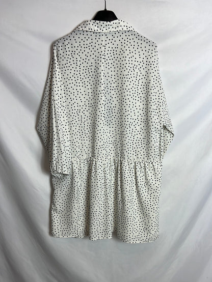 ZARA. Vestido blanco lunares estilo oversized. T S