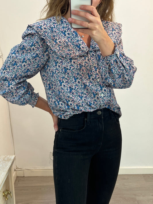 LES COYOTES DE PARIS. blusa azul flores T.38