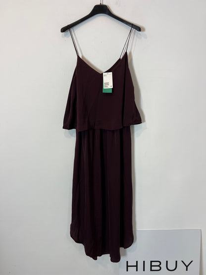 H&M. Vestido midi berenjena satinado. T 40