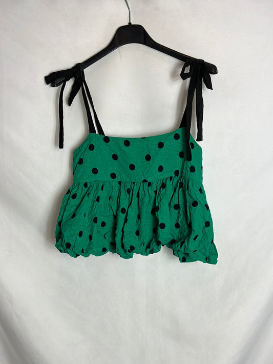 ZARA. Crop top verde abullonado. T XS