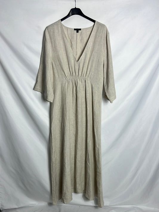 MASSIMO DUTTI. Vestido midi lino beige. T S (M)