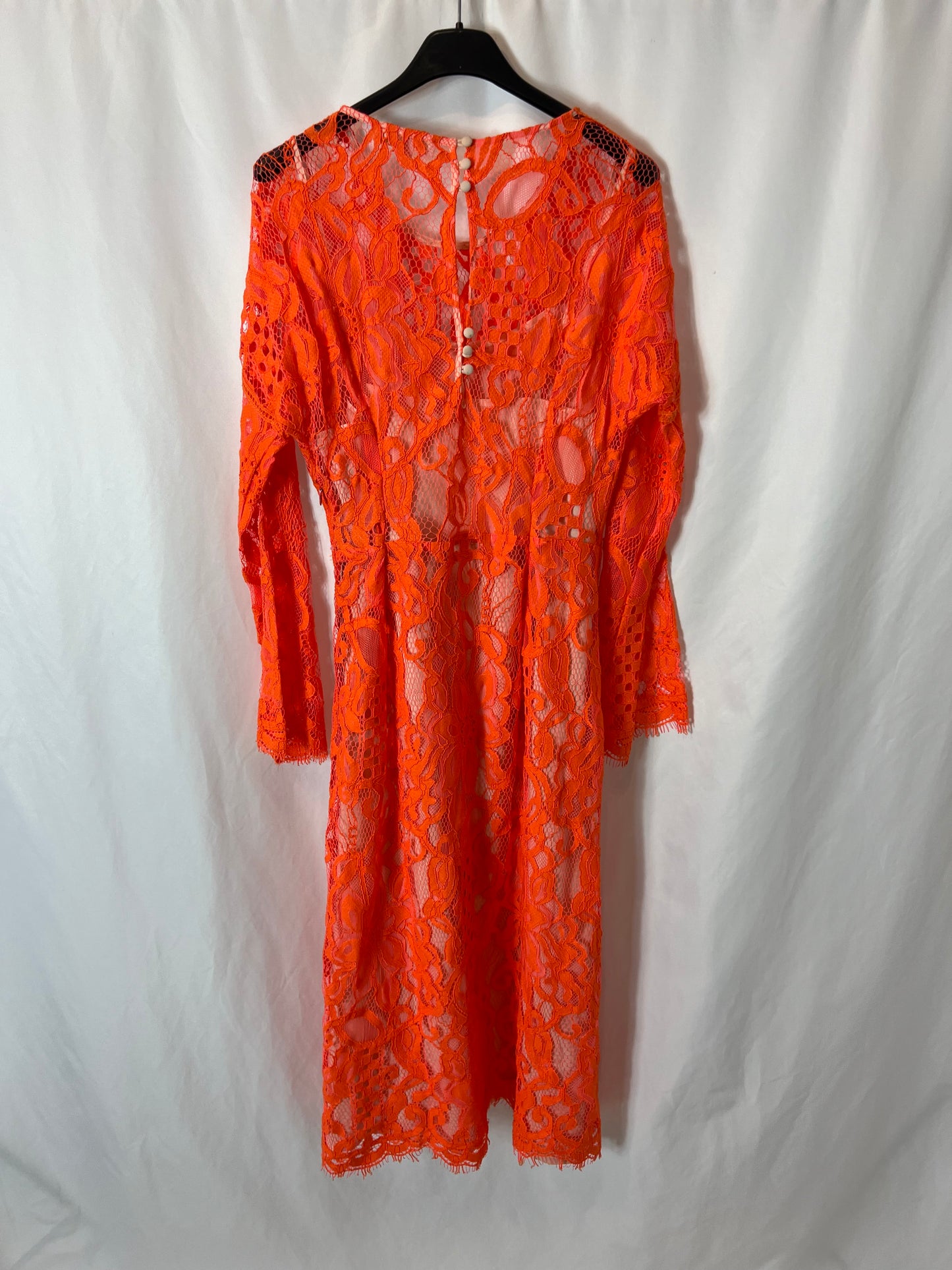 INTROPIA. Vestido midi naranja encaje. T 38