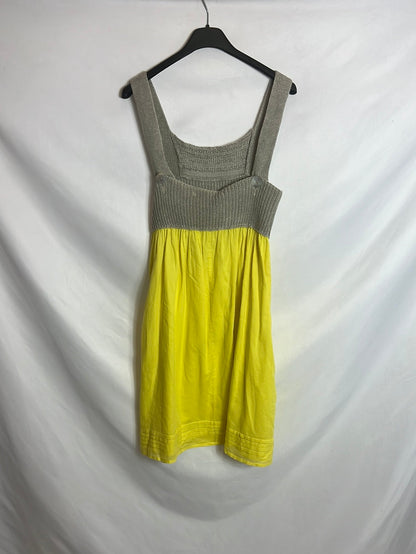 SITA MURT. Vestido amarillo doble textura (tara). T 38