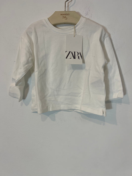 ZARA. Camiseta blanca algodón manga larga. T 9-12 meses