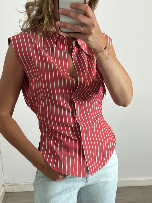 ISABEL MARANT. Camisa sin mangas seda rayas. T 36