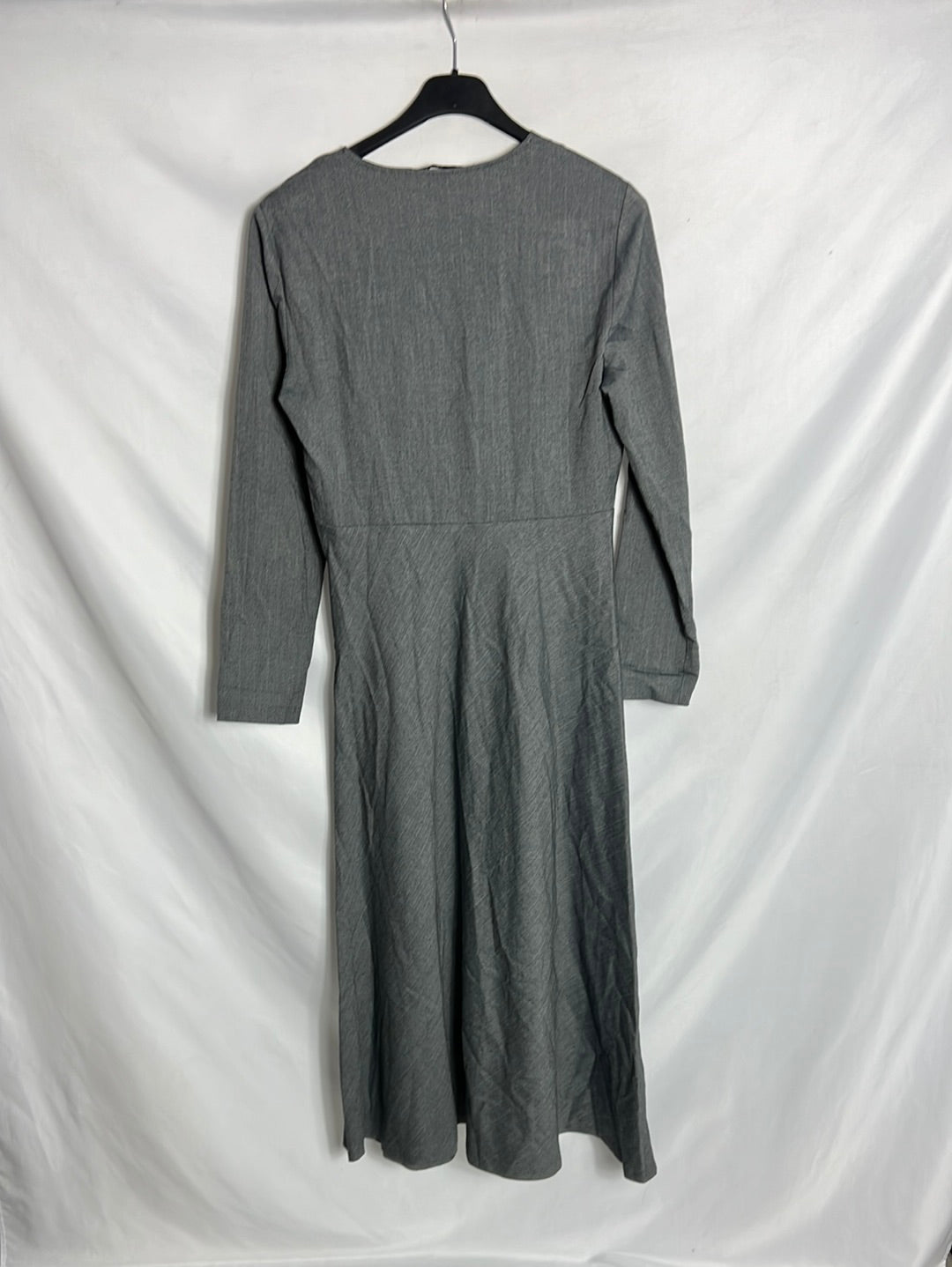 ZARA. Vestido midi gris espiga. T S