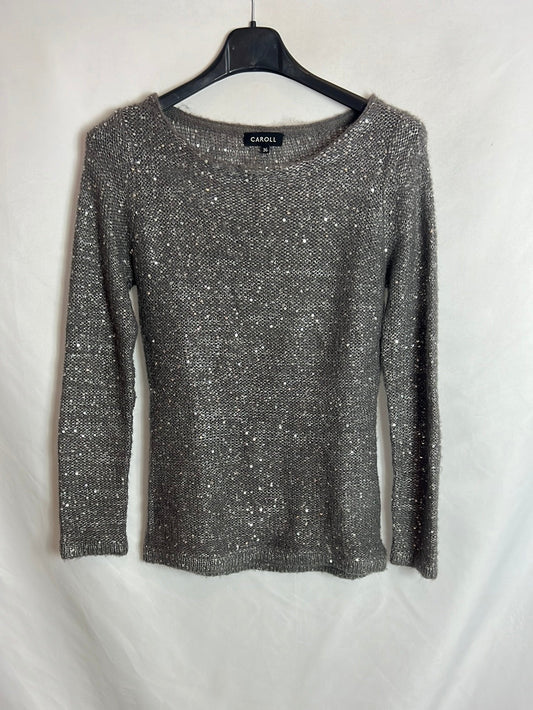 CAROLL. Jersey gris lentejuelas. T 36