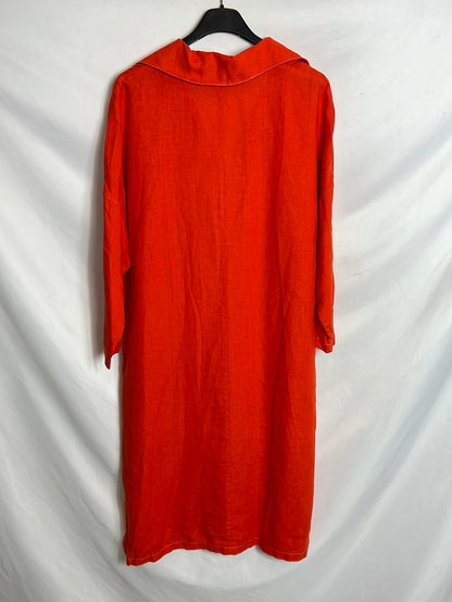 MAXMARA. Vestido lino rojo apreturas. T M/L