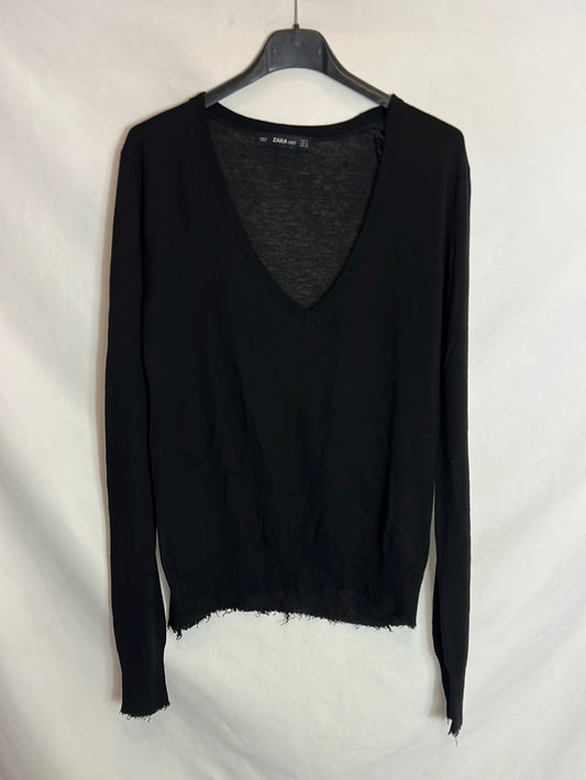 ZARA. Jersey negro fino detalle  bajos. T M