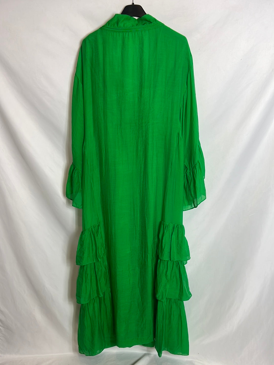 H&M x IRIS APFEL. Vestido verde vaporoso volantes. T S (oversized )