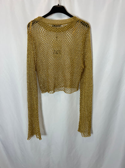 ZARA. Top rejilla dorado.T L