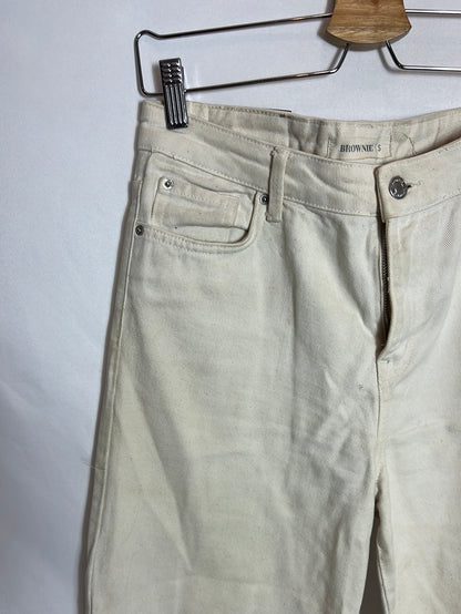 BROWNIE. Pantalón culotte beige flecos. T 36