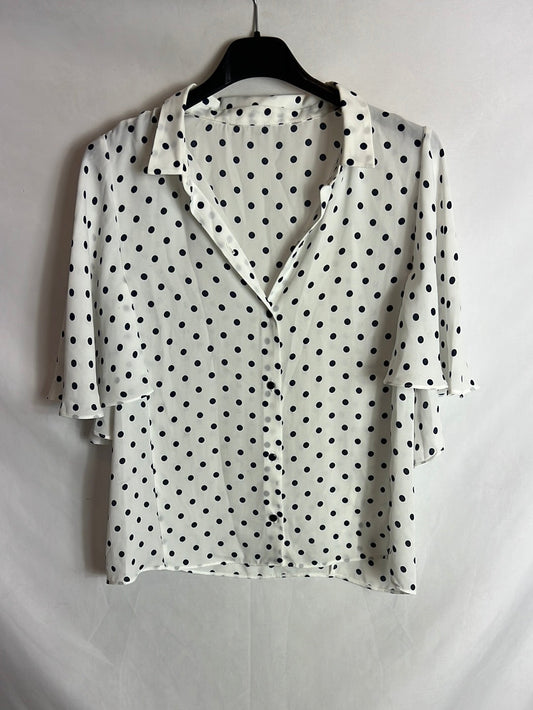 OTRAS. Blusa blanca lunares mangas volante. TM