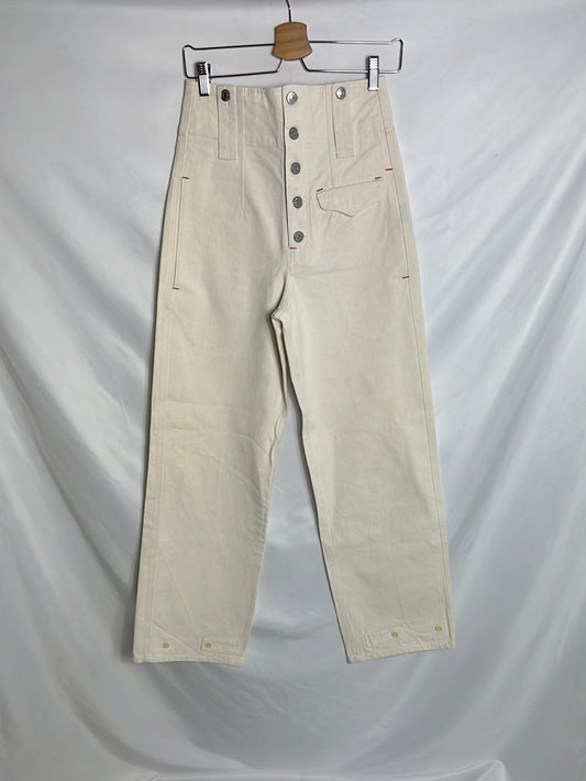 ISABEL MARANT. Pantalón color crudo denim recto abotonado T 34