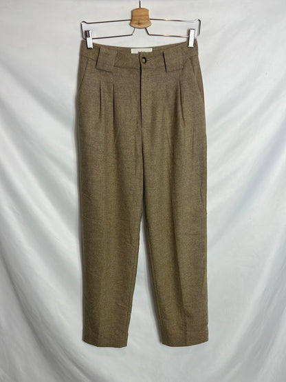 BA&sh. Pantalón beige pinzas. T 0( 36)