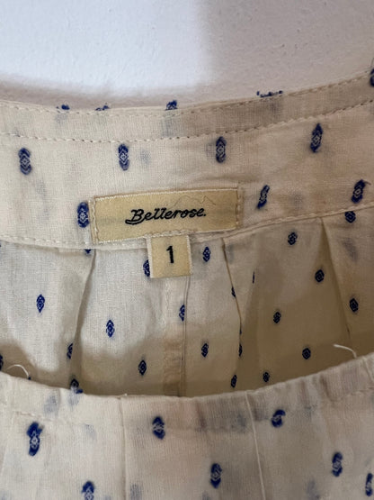 BELLEROSE. Blusa beige bordados azules T.1(s)