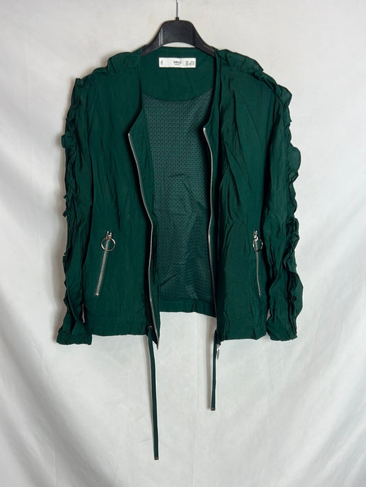 MANGO. Chaqueta verde detalle volante. T XS/S