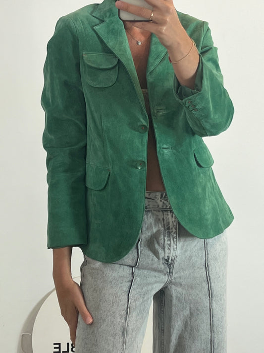 CORTEFIEL. Chaqueta verde vintage piel T.s