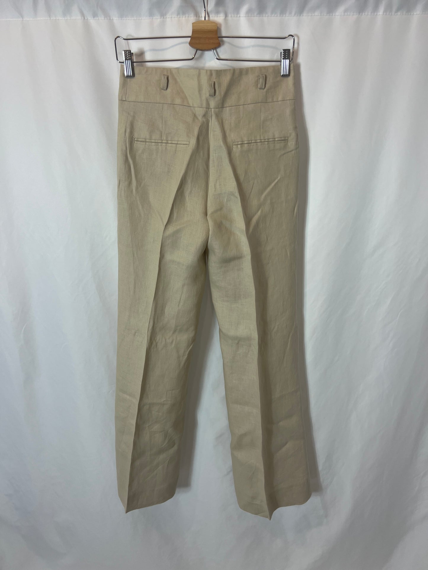 MANGO. Pantalón beige lino T.38