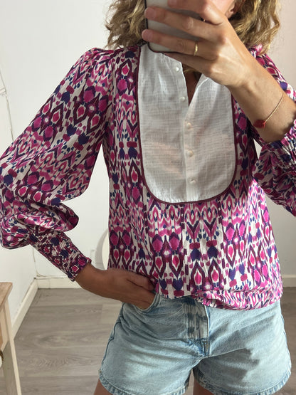 FRAMBUÁ. Blusa estampada detalle escote. T XS