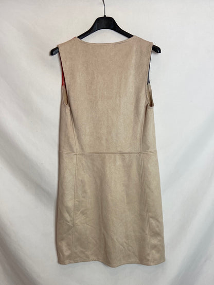 ZARA. Vestido antelina beige tricolor  T.S