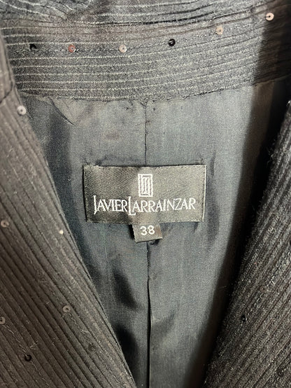 JAVIER LARRAINZAR. Blazer negra lentejuelas mini. T 38