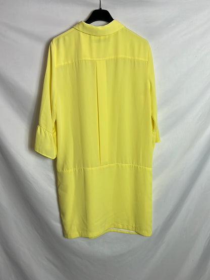 ZARA. Vestido corto amarillo botones pedrería. T L